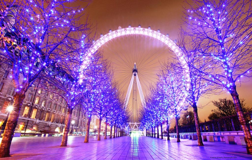 London Eye led fireworks trees lit-up purple printing light up canvas painting (REF: B09)