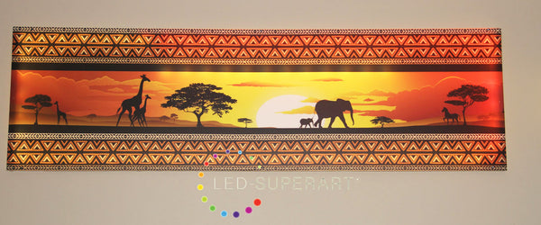 Safari, Africa, Elephant, Giraffe, LED Light Lit-Up Picture Canvas (REF: M13)